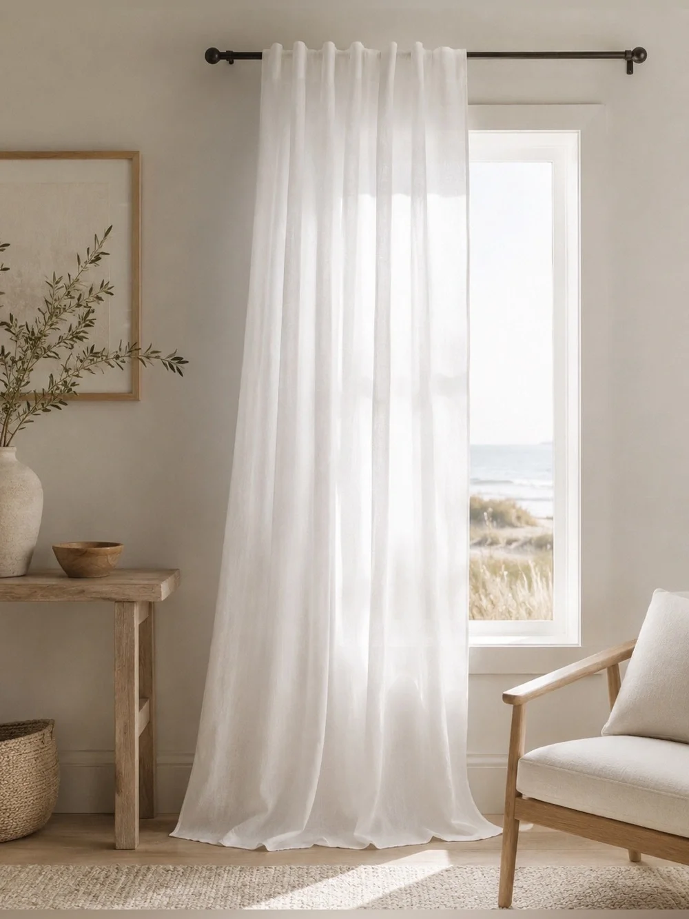 Quince European Linen Light Filtering Curtain Panel 48x84 White NWT